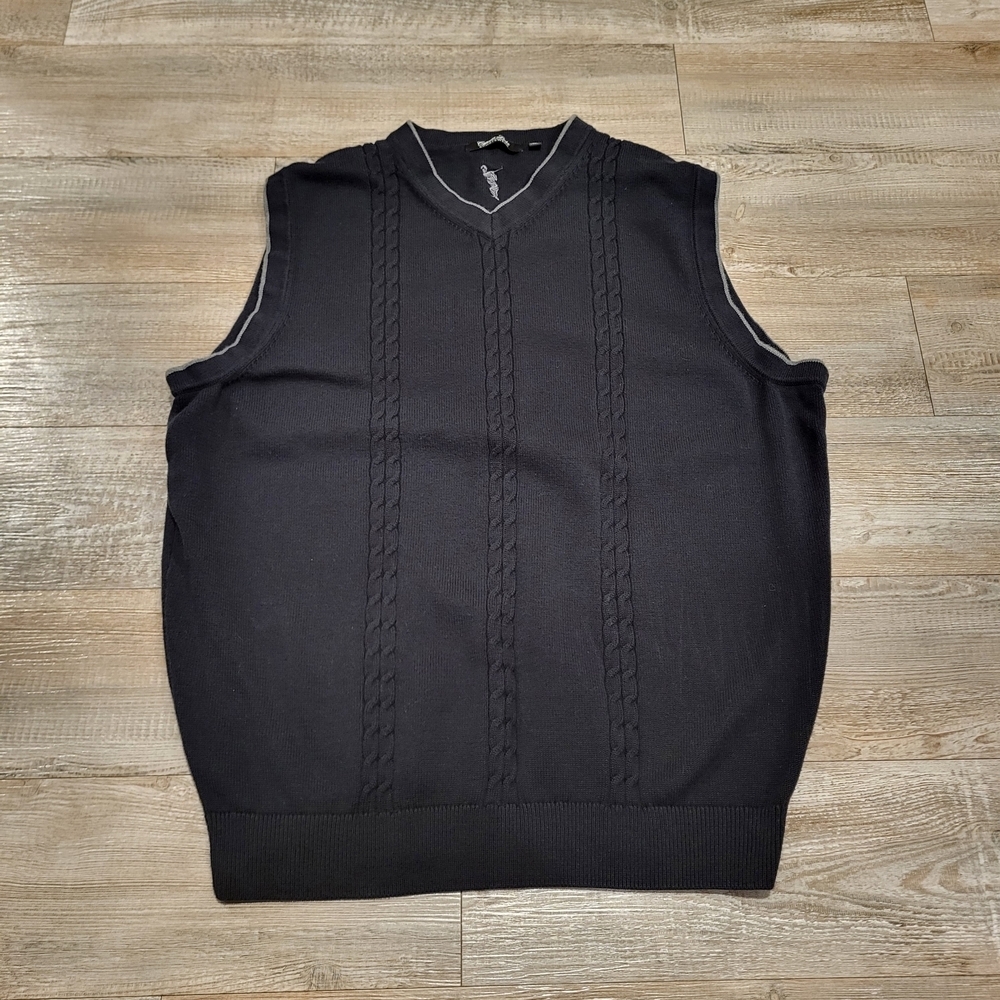 Cypress Links Sportswear V Neck Cable Knit Sweater Vest Black Grey Size XL